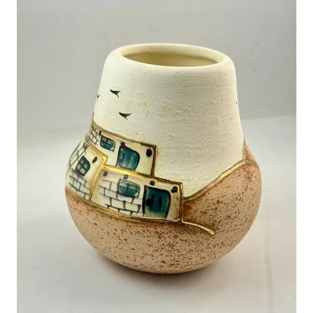 BJ Gore San Jon NM Hand Painted Studio Art Pottery Vase Southwest Pueblo 4.5